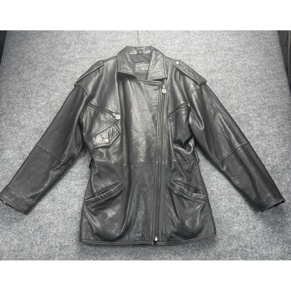 Express Women's Small Black Leather Jacket Zippered Avenue De L'Opera Distressed